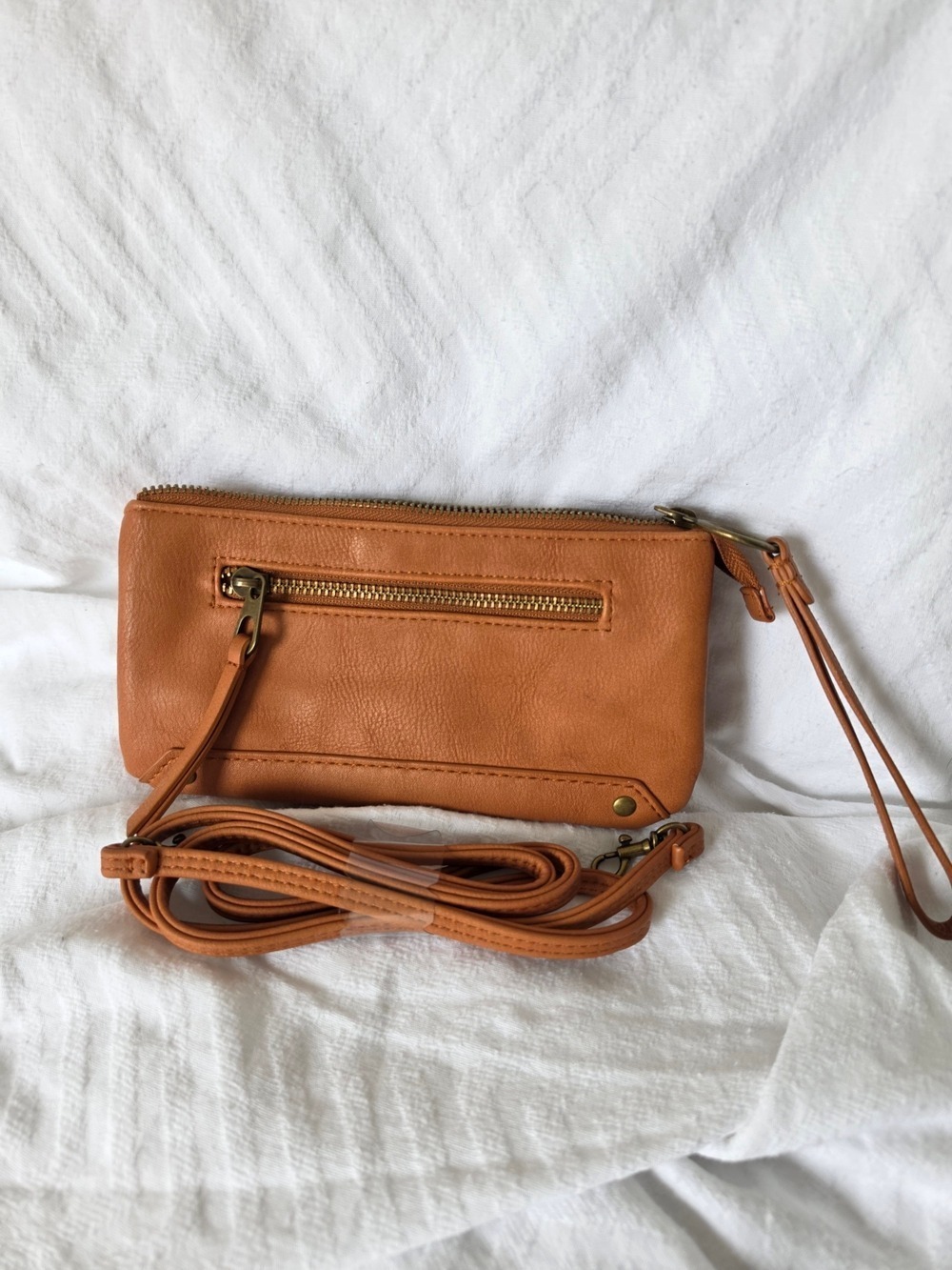 Tan Leather Crossbody Wristlet Bag